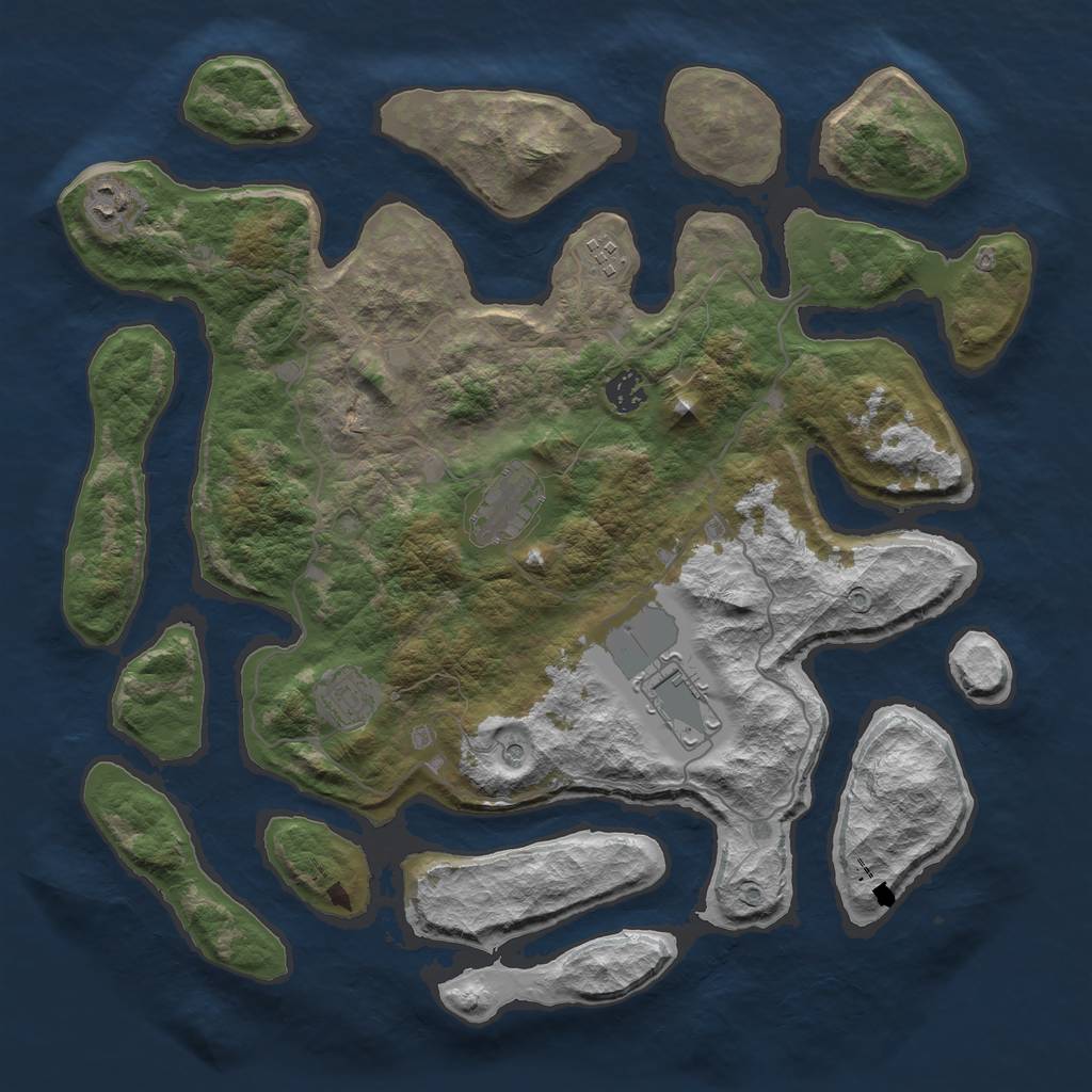 Rust Map: Barren, Size: 4000, Seed: 527129002, 9 Monuments