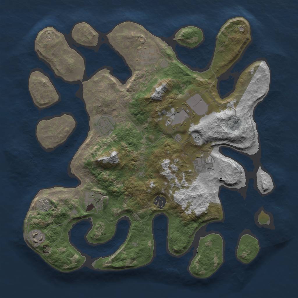 Rust Map: Barren, Size: 3600, Seed: 845335, 11 Monuments