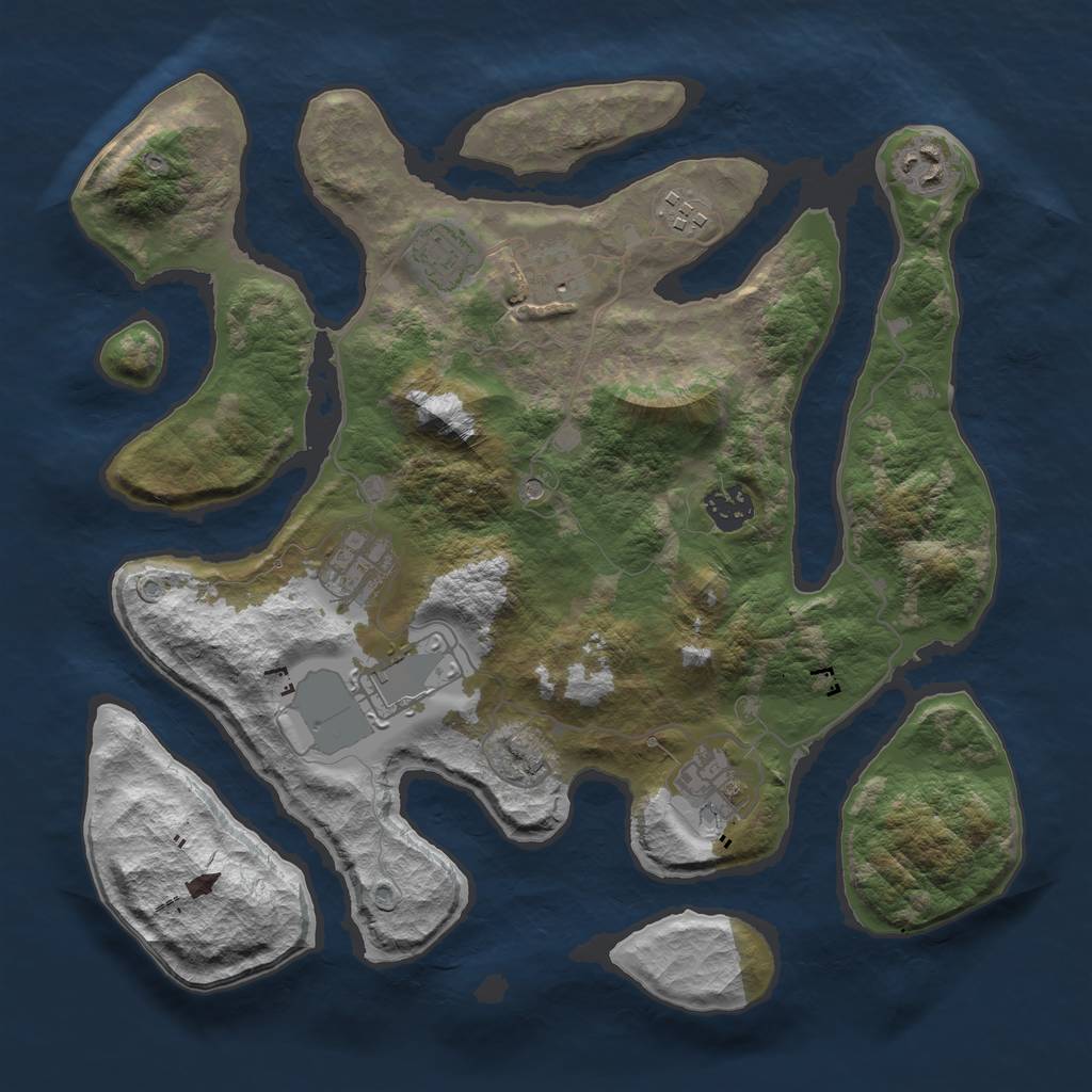 Rust Map: Barren, Size: 3500, Seed: 737, 11 Monuments