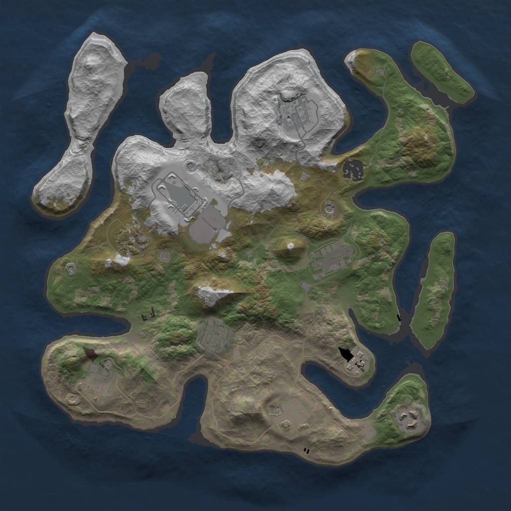 Rust Map: Barren, Size: 3500, Seed: 187339406, 13 Monuments