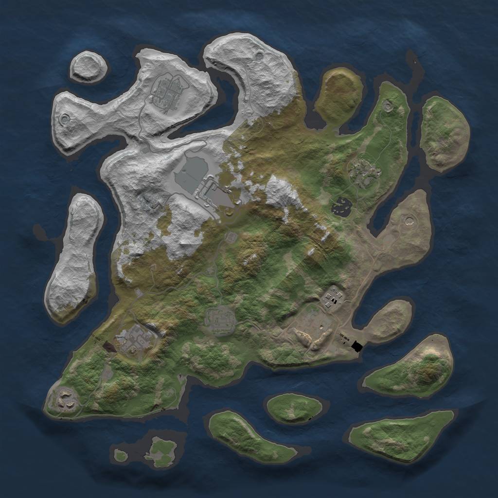 Rust Map: Barren, Size: 3750, Seed: 45453672, 12 Monuments