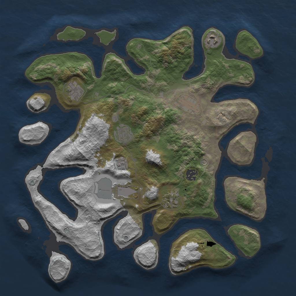 Rust Map: Barren, Size: 3750, Seed: 9897432, 11 Monuments