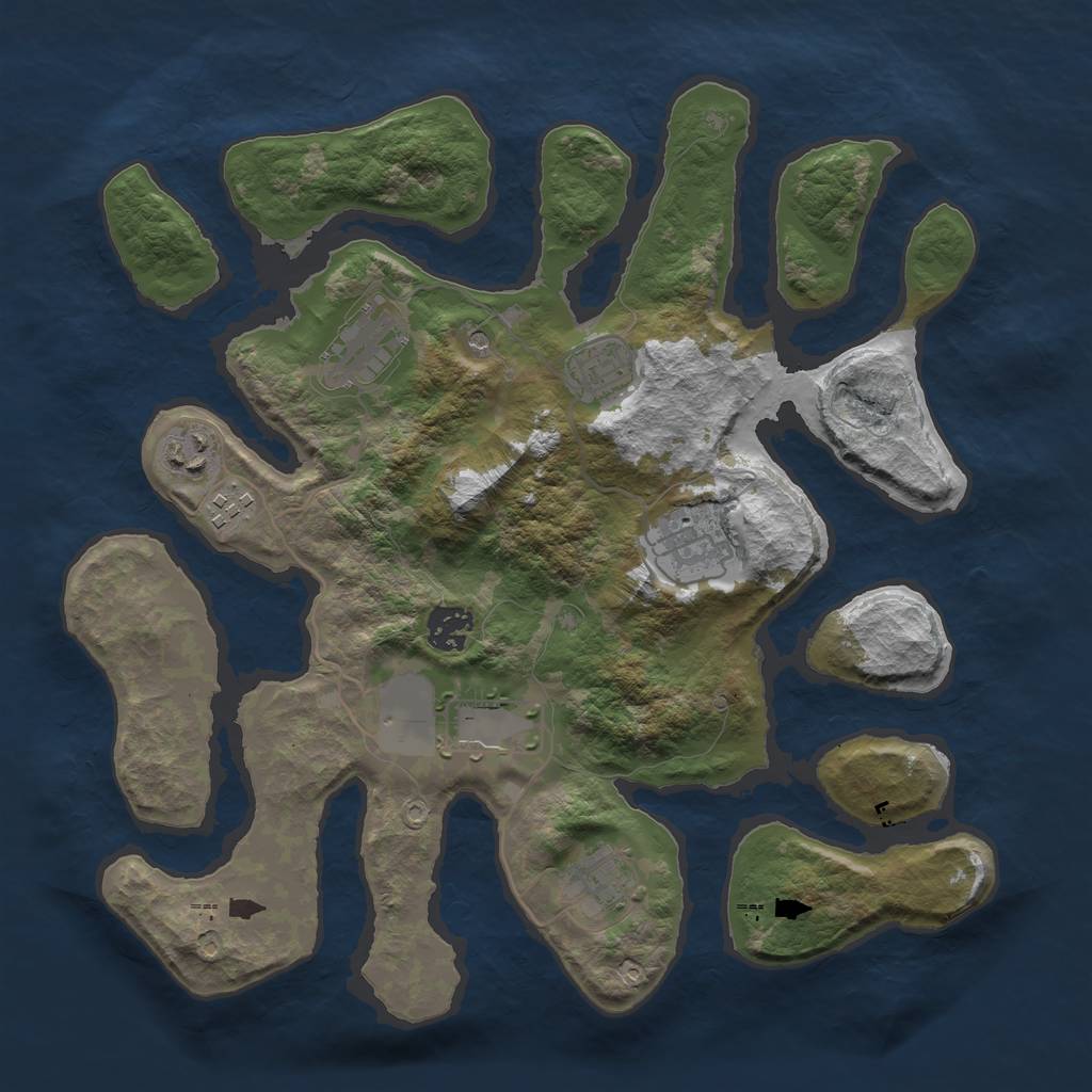 Rust Map: Barren, Size: 3500, Seed: 1086321432, 11 Monuments