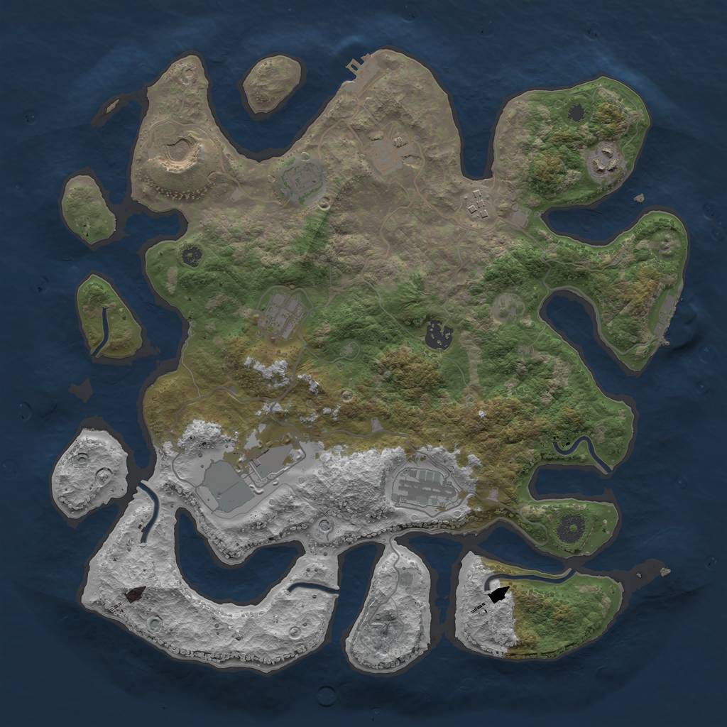 Rust Map: Procedural Map, Size: 3800, Seed: 90721, 14 Monuments