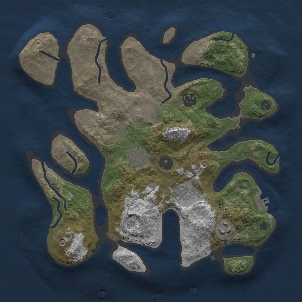 Rust Map: Procedural Map, Size: 3200, Seed: 77221, 9 Monuments