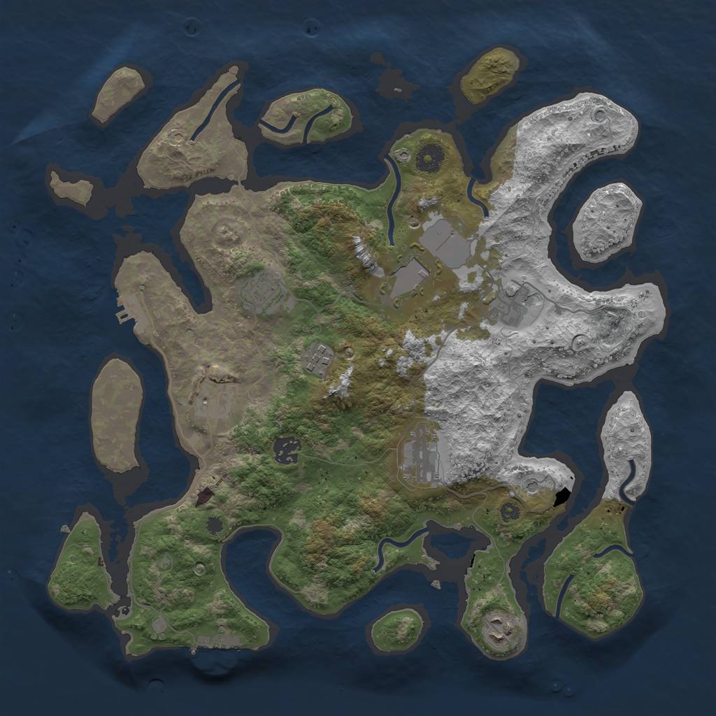 Rust Map: Procedural Map, Size: 3750, Seed: 1075918523, 13 Monuments