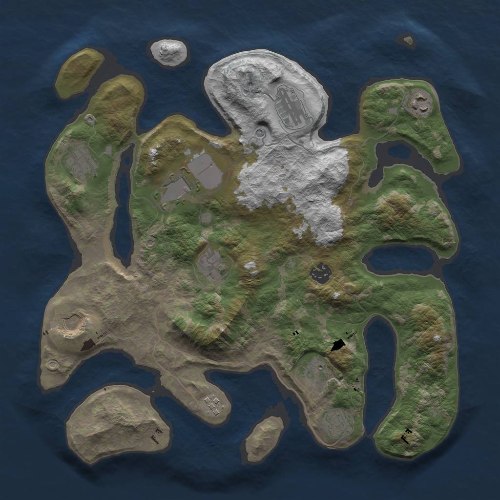 Rust Map: Barren, Size: 3700, Seed: 1944675572, 13 Monuments