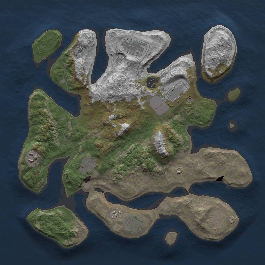 Rust Map: Barren, Size: 3500, Seed: 1244601260, 11 Monuments