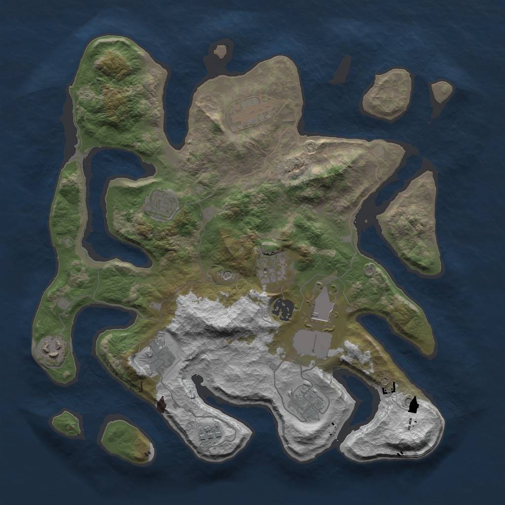 Rust Map: Barren, Size: 3500, Seed: 896491300, 12 Monuments