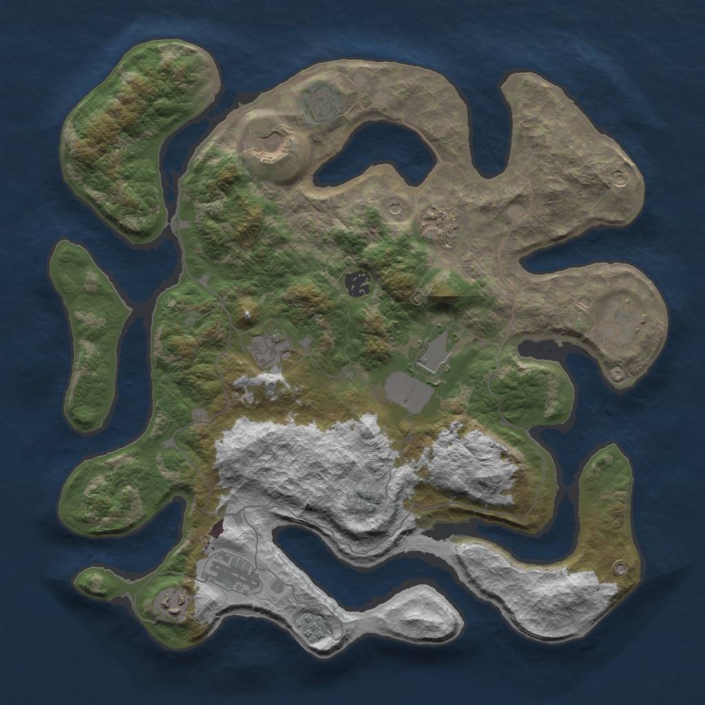 Rust Map: Barren, Size: 4000, Seed: 1562476993, 13 Monuments