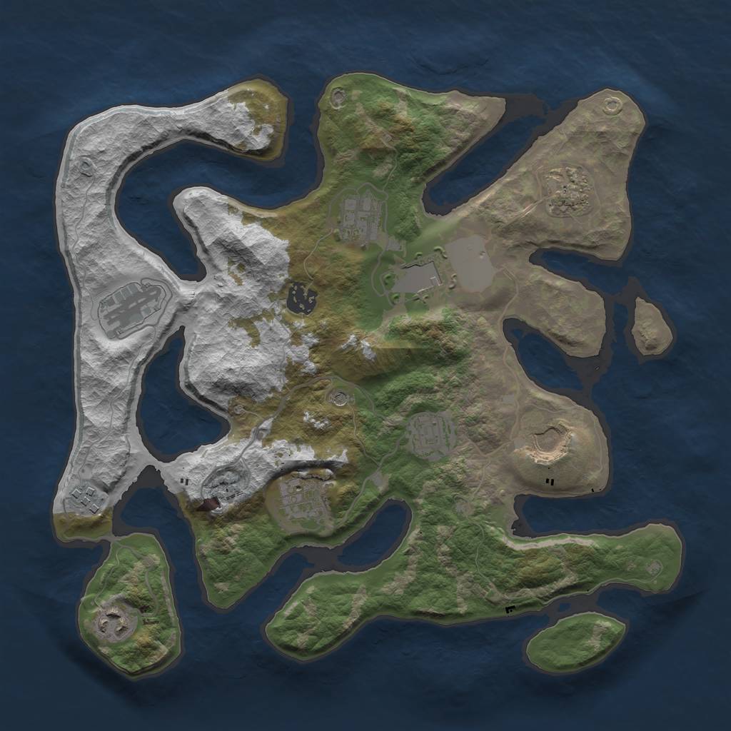 Rust Map: Barren, Size: 3500, Seed: 2113689205, 13 Monuments