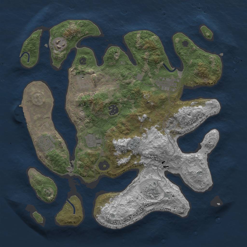 Rust Map: Procedural Map, Size: 3500, Seed: 1491203603, 12 Monuments