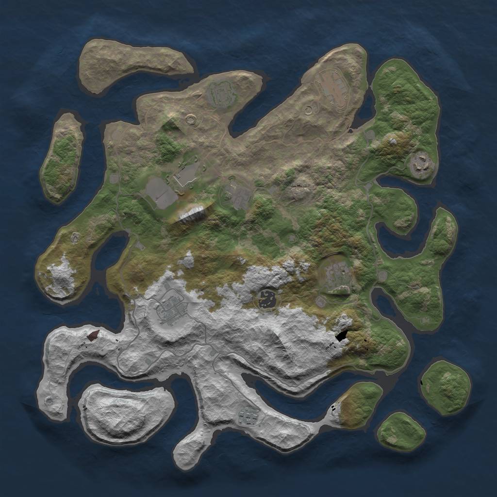 Rust Map: Barren, Size: 4096, Seed: 2465, 12 Monuments