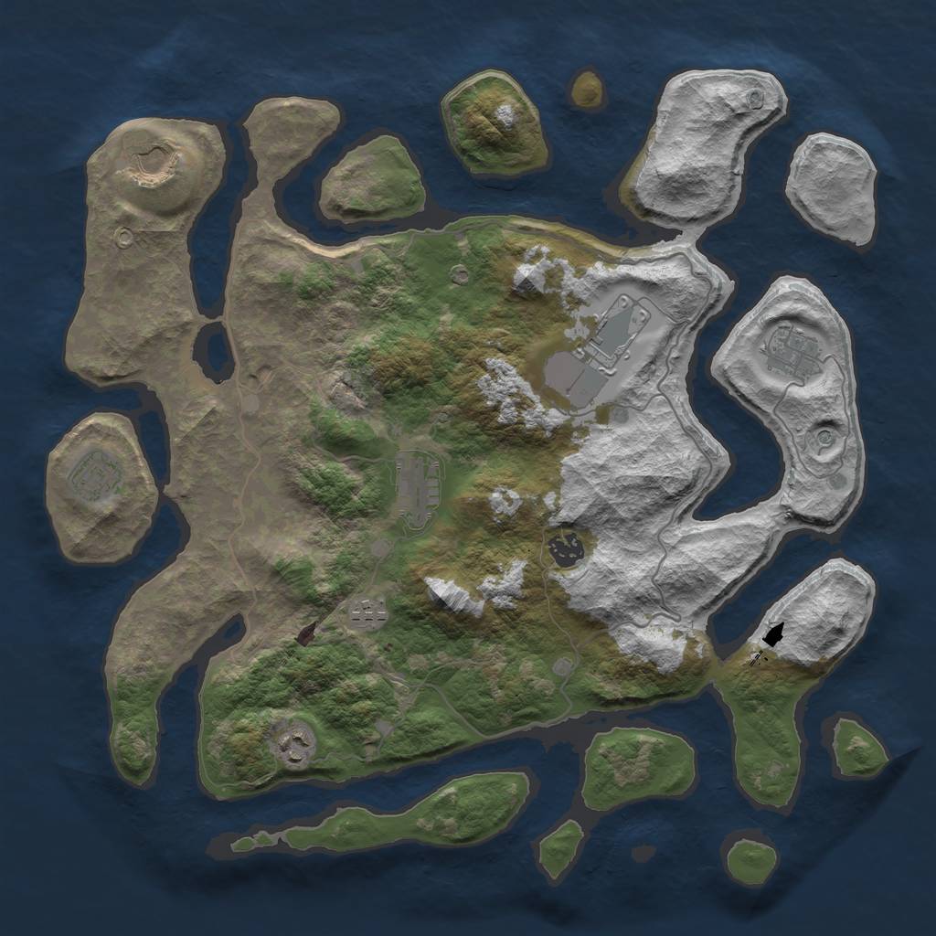 Rust Map: Barren, Size: 4096, Seed: 7372, 11 Monuments