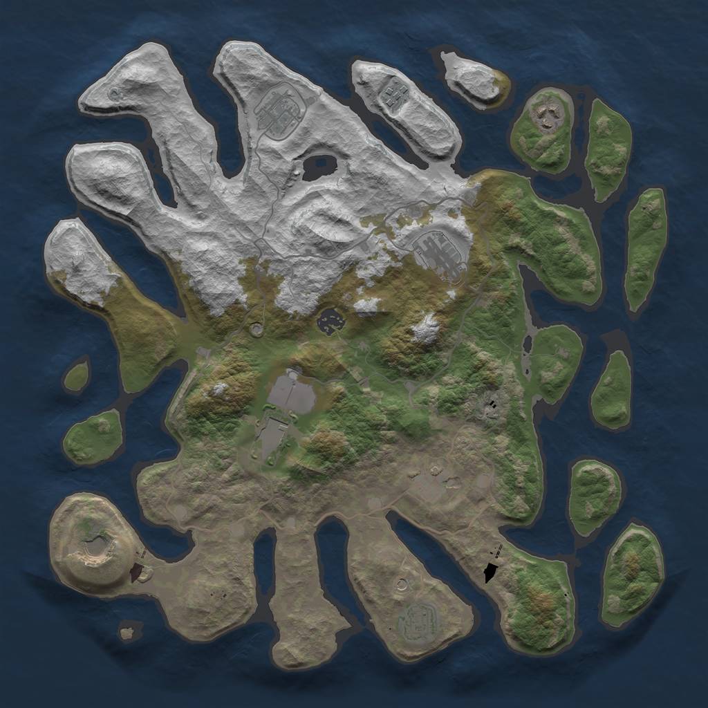 Rust Map: Barren, Size: 4096, Seed: 696868, 12 Monuments