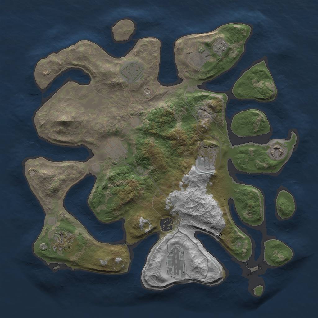 Rust Map: Barren, Size: 3450, Seed: 8564, 12 Monuments