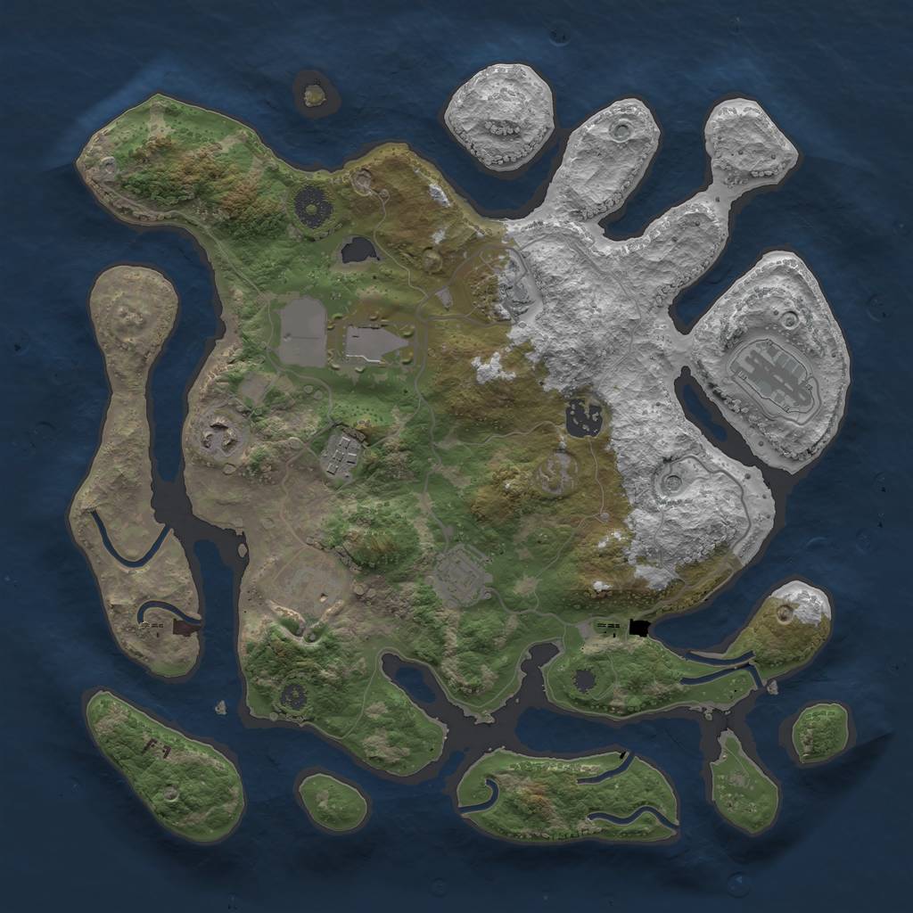 Rust Map: Procedural Map, Size: 3500, Seed: 858596, 11 Monuments