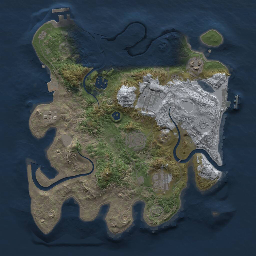 Rust Map: Procedural Map, Size: 3000, Seed: 74473375, 12 Monuments