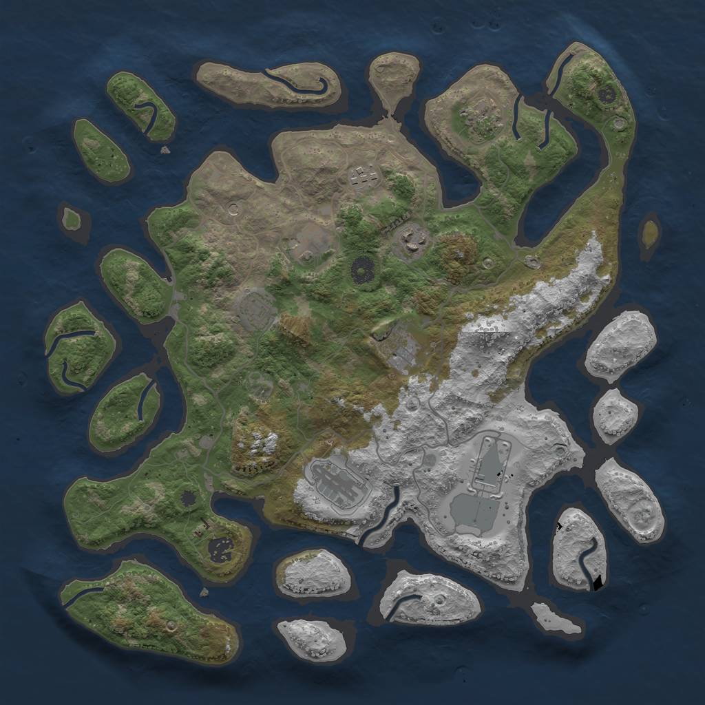 Rust Map: Procedural Map, Size: 4000, Seed: 8438, 12 Monuments