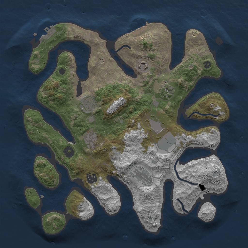 Rust Map: Procedural Map, Size: 3500, Seed: 2130691487, 12 Monuments