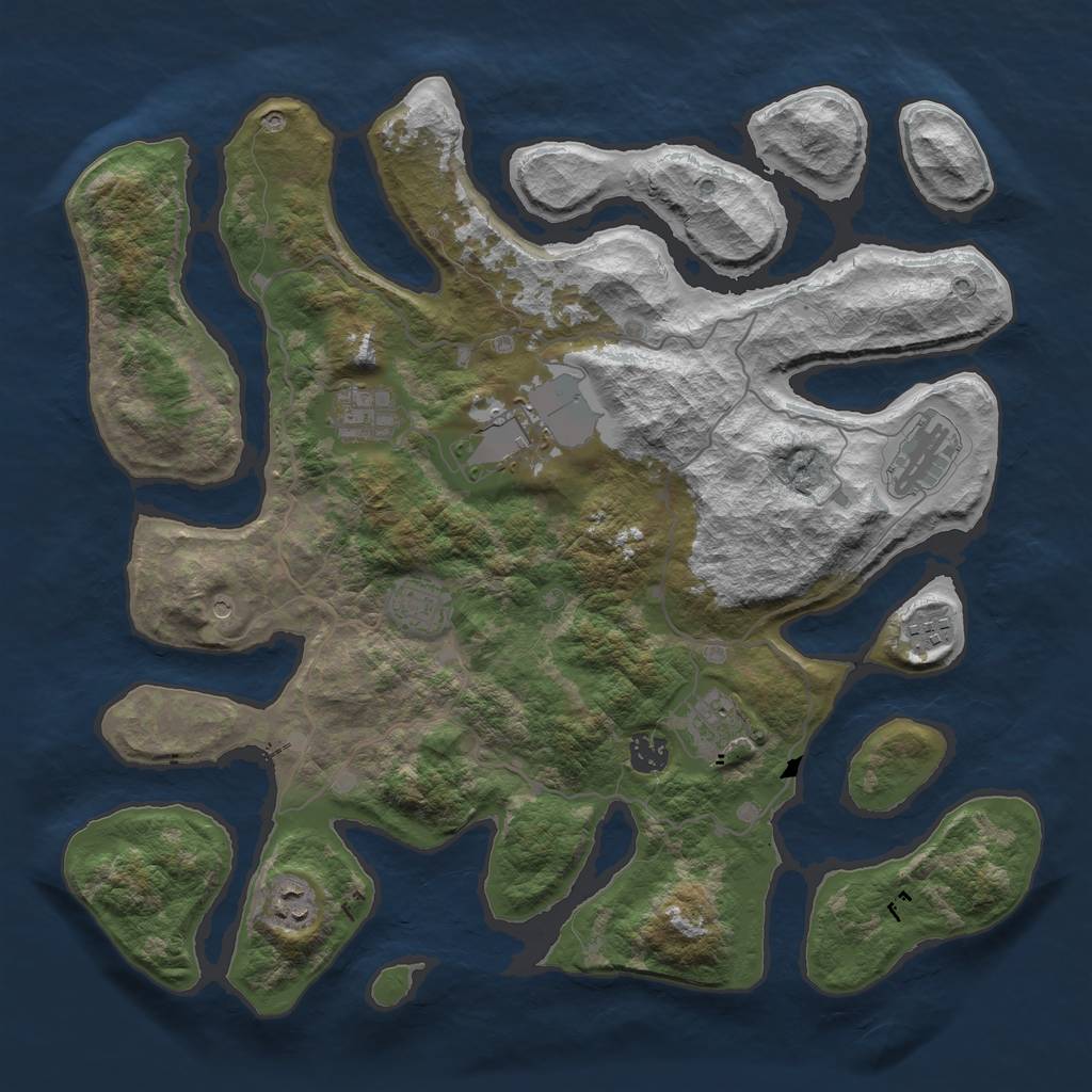 Rust Map: Barren, Size: 4000, Seed: 2011573210, 11 Monuments