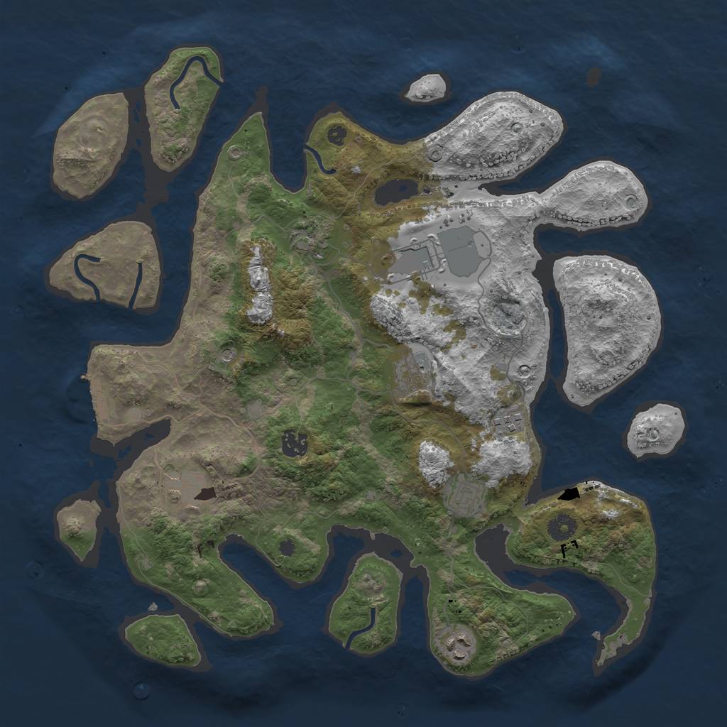 Rust Map: Procedural Map, Size: 3900, Seed: 2078747644, 12 Monuments