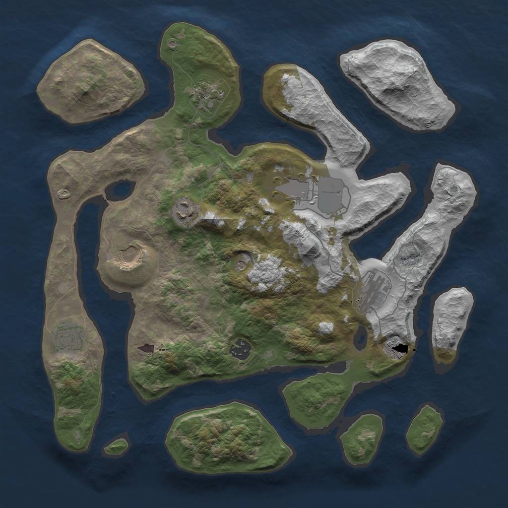 Rust Map: Barren, Size: 3700, Seed: 672425346, 11 Monuments