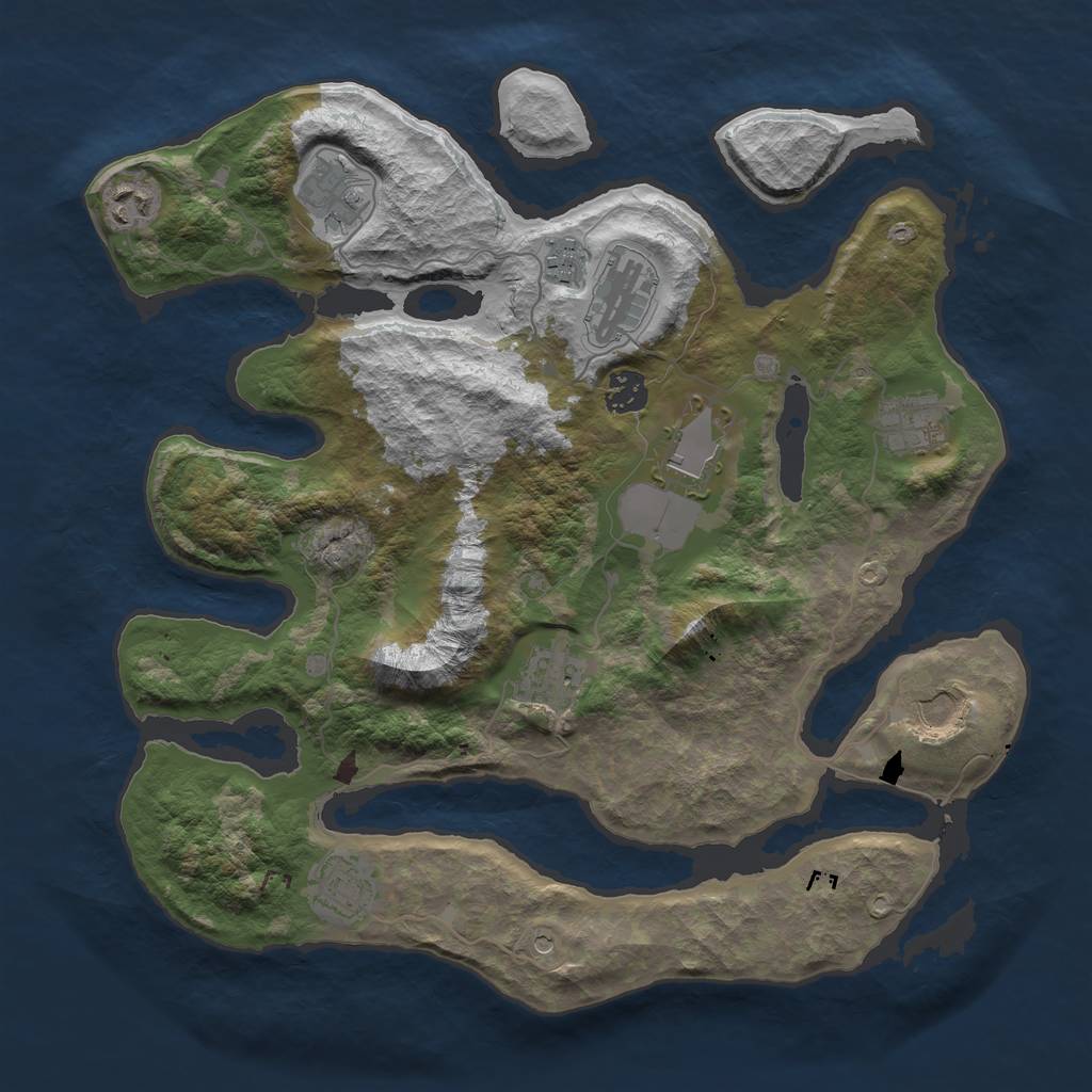 Rust Map: Barren, Size: 3700, Seed: 810303435, 13 Monuments