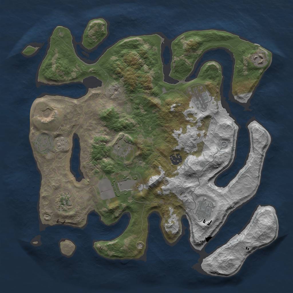 Rust Map: Barren, Size: 3700, Seed: 354324843, 13 Monuments