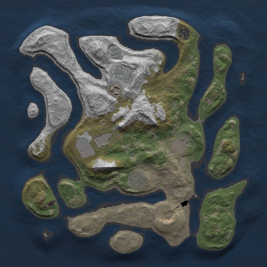 Rust Map: Barren, Size: 3500, Seed: 95373713, 11 Monuments