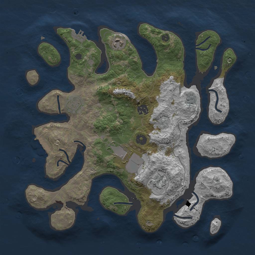Rust Map: Procedural Map, Size: 3500, Seed: 9664527, 11 Monuments