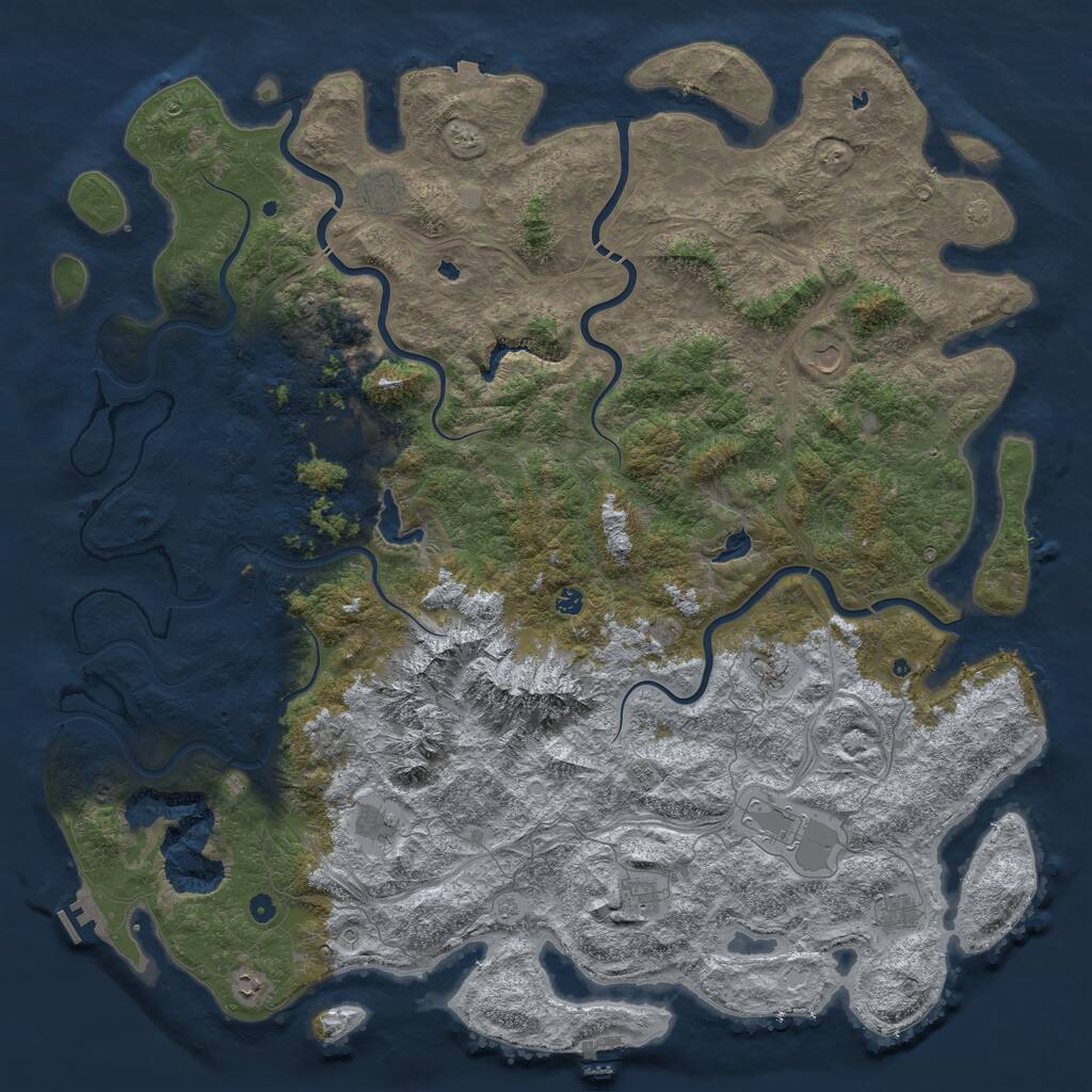 Rust Map: Procedural Map, Size: 6000, Seed: 664652, 17 Monuments