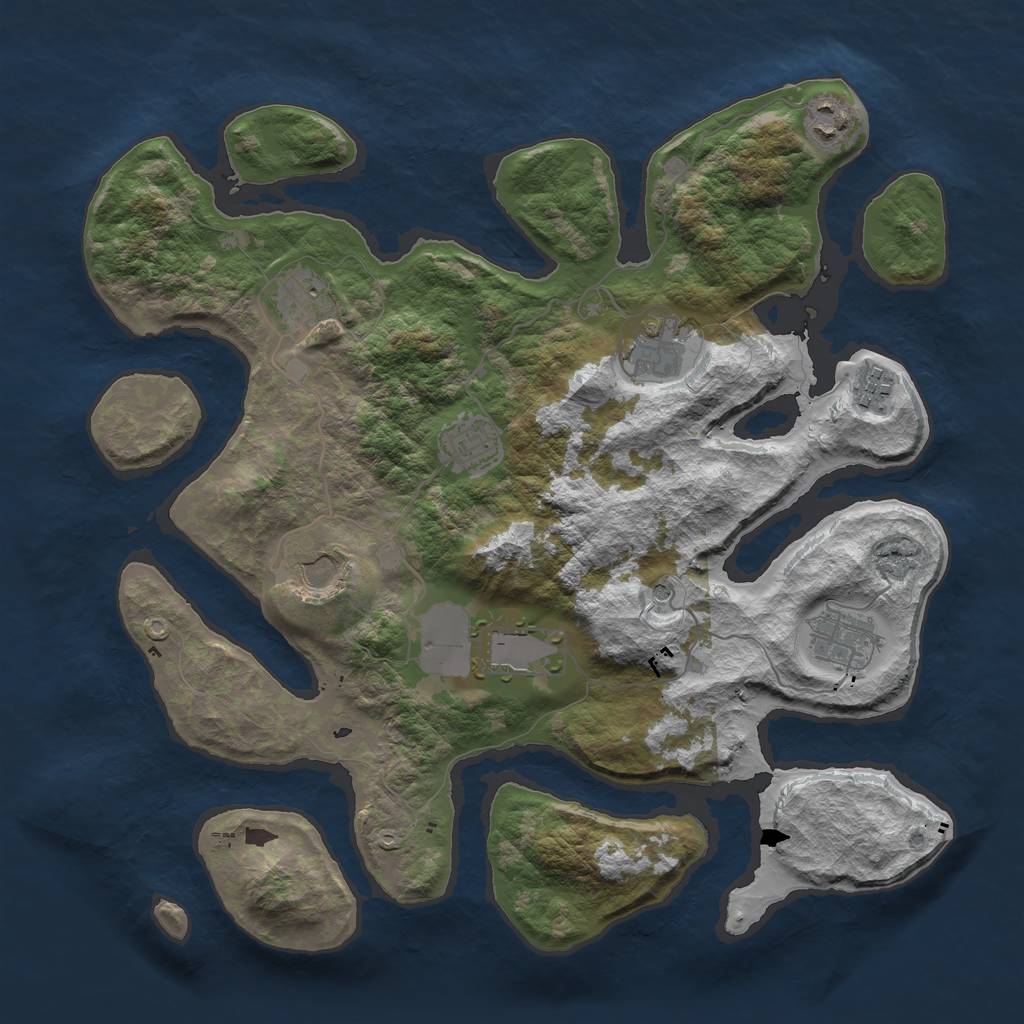 Rust Map: Barren, Size: 3700, Seed: 64316659, 11 Monuments