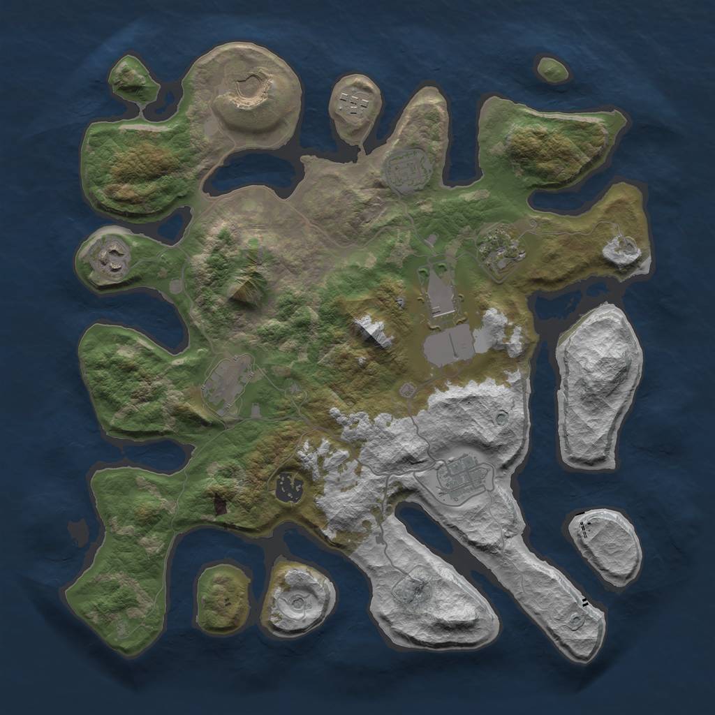 Rust Map: Barren, Size: 3700, Seed: 296994675, 12 Monuments