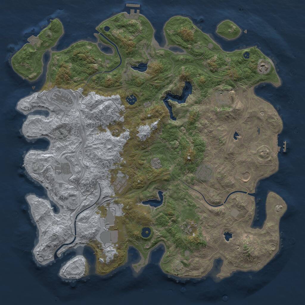 Rust Map: Procedural Map, Size: 4500, Seed: 1919169493, 17 Monuments