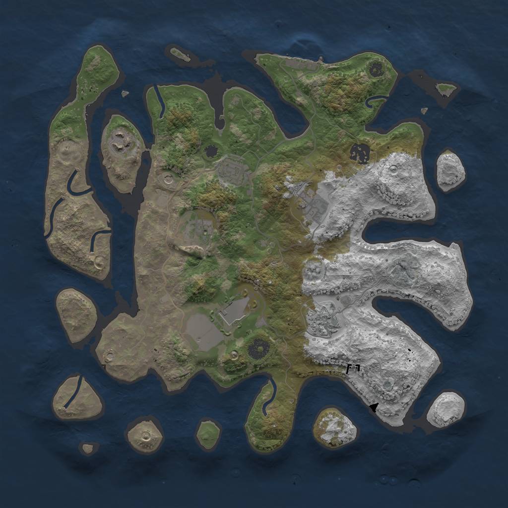 Rust Map: Procedural Map, Size: 3600, Seed: 1064357898, 11 Monuments
