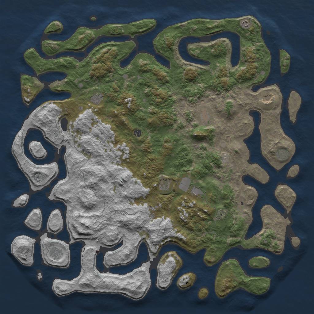 Rust Map: Barren, Size: 6000, Seed: 75852262, 14 Monuments