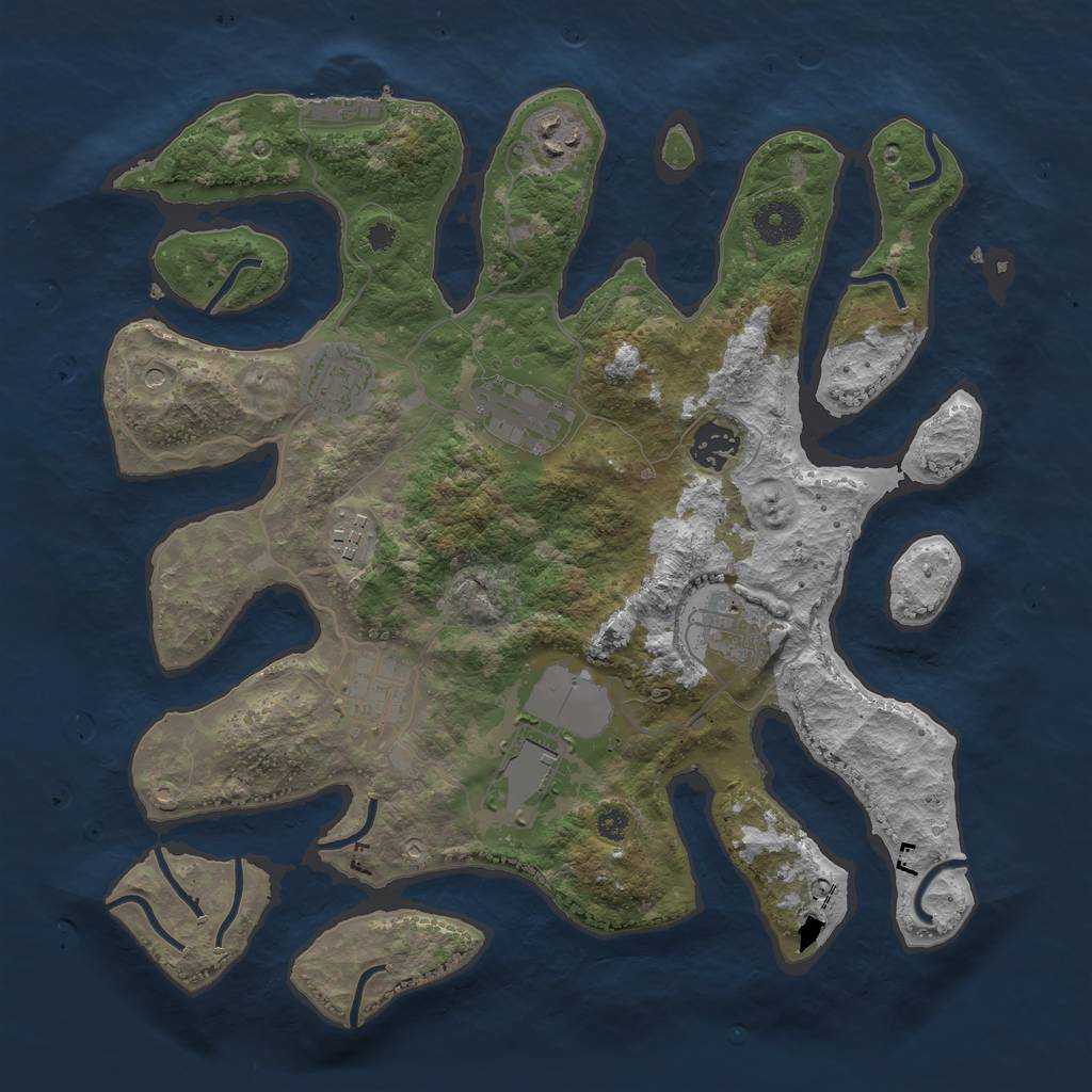 Rust Map: Procedural Map, Size: 3500, Seed: 2476829, 12 Monuments