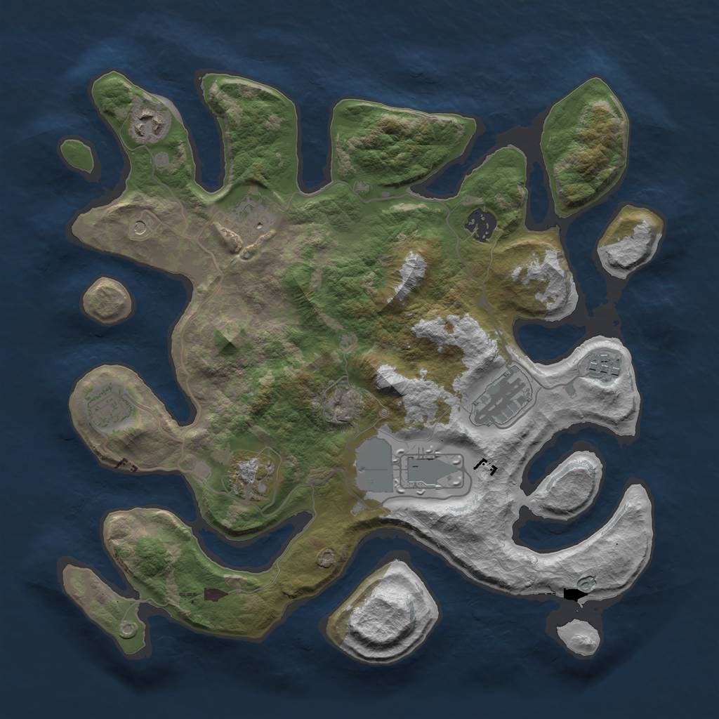 Rust Map: Barren, Size: 3500, Seed: 6967774, 11 Monuments