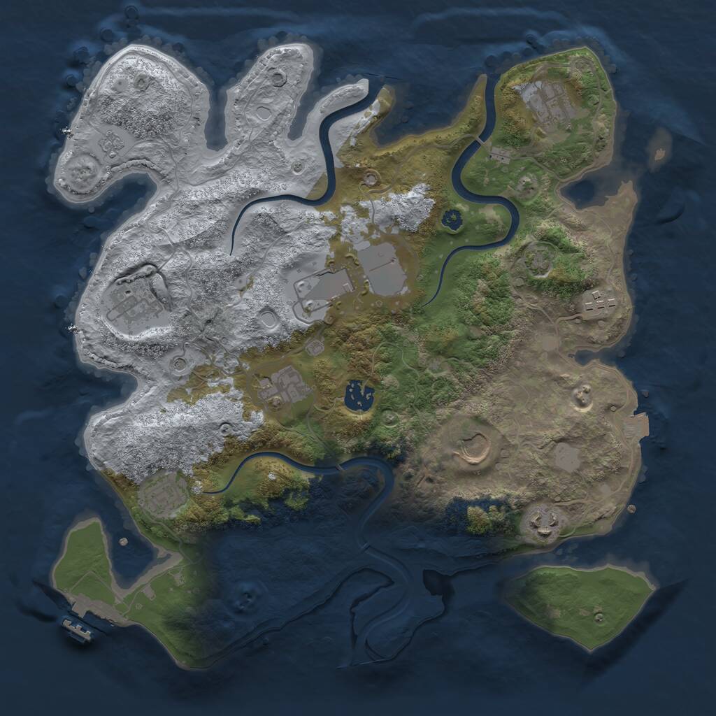 Rust Map: Procedural Map, Size: 3500, Seed: 1690786763, 14 Monuments