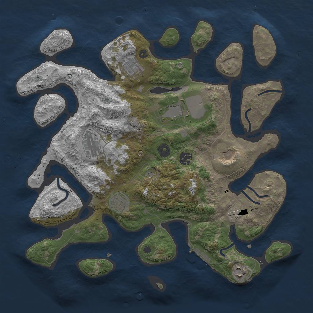 Rust Map: Procedural Map, Size: 3600, Seed: 21107, 12 Monuments
