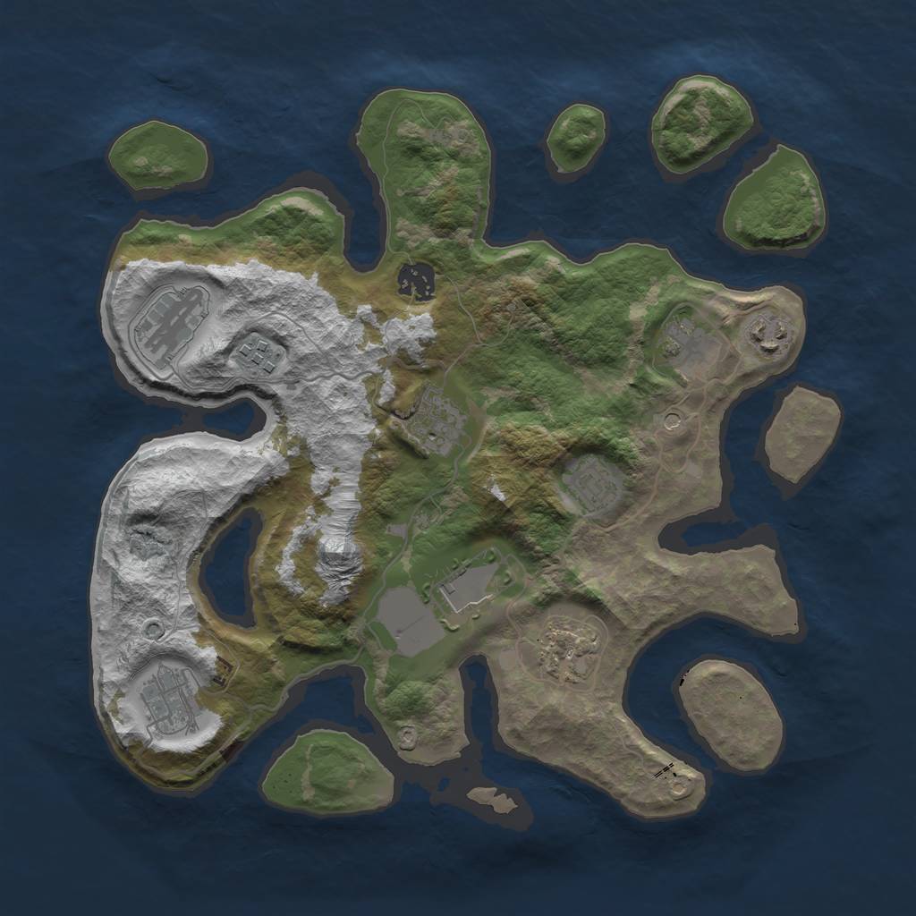 Rust Map: Barren, Size: 3500, Seed: 583187, 13 Monuments