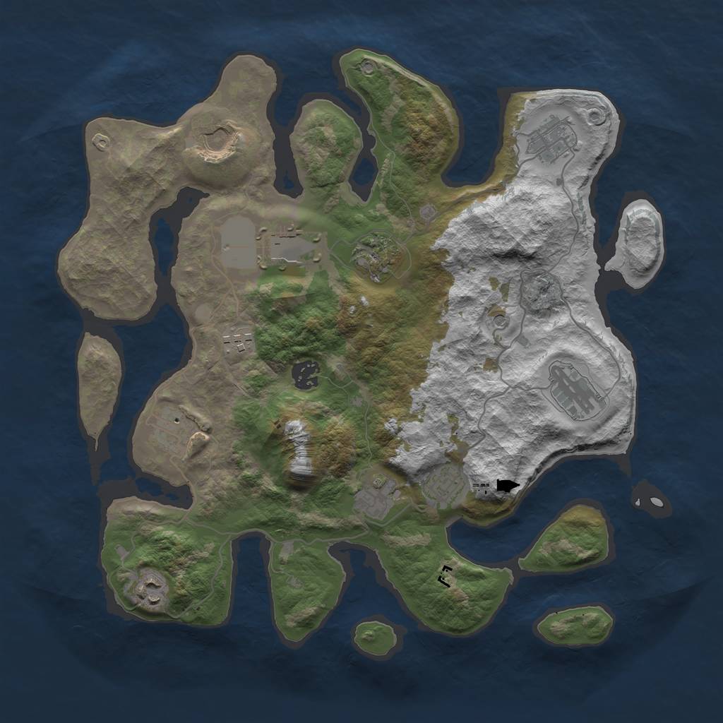 Rust Map: Barren, Size: 3700, Seed: 291975119, 14 Monuments