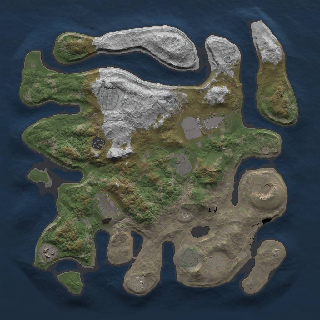 Rust Map: Barren, Size: 3700, Seed: 94614527, 13 Monuments