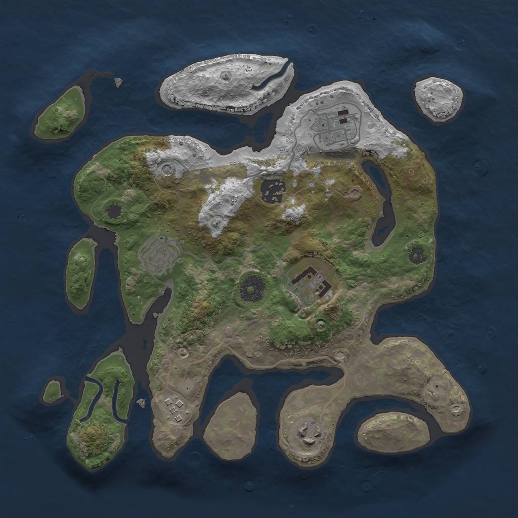 Rust Map: Procedural Map, Size: 3000, Seed: 2421974, 9 Monuments