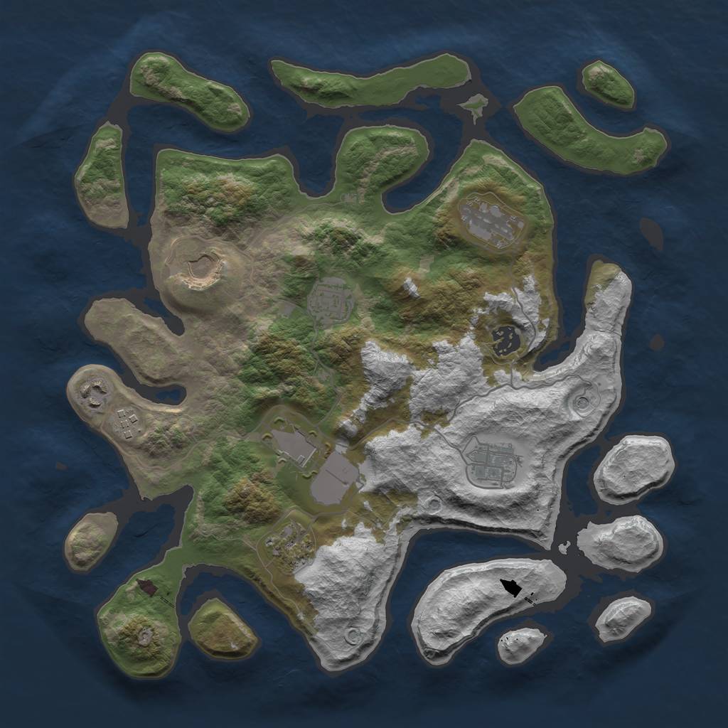 Rust Map: Barren, Size: 3700, Seed: 790687562, 12 Monuments