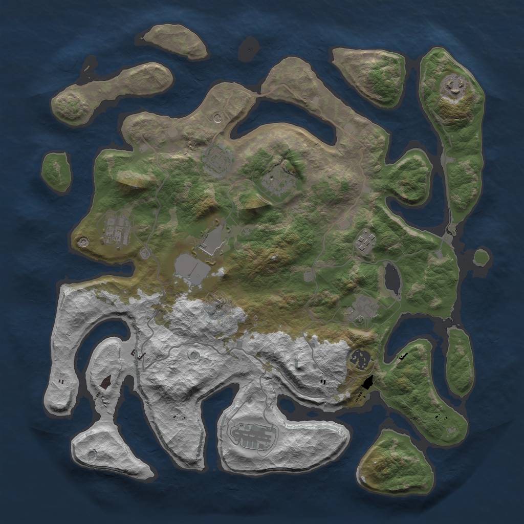 Rust Map: Barren, Size: 4000, Seed: 7894, 12 Monuments