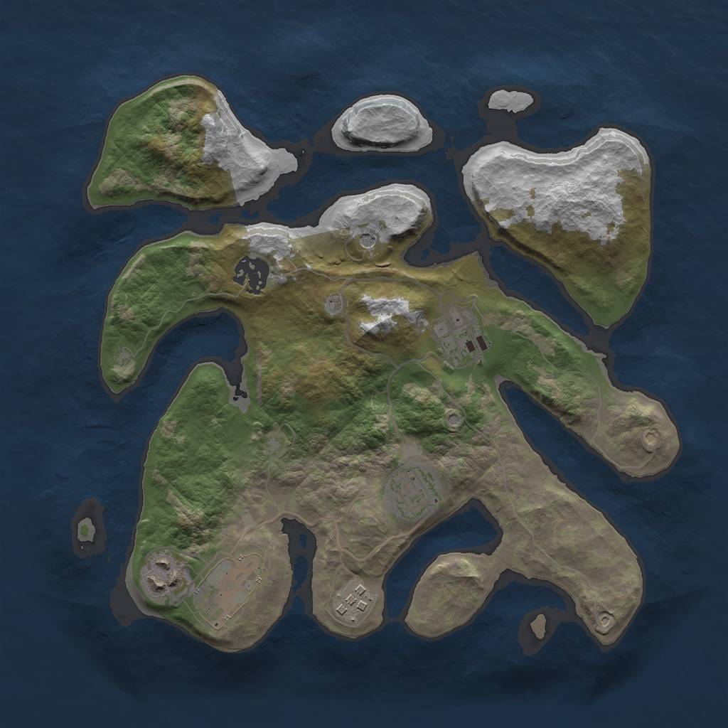 Rust Map: Barren, Size: 3000, Seed: 1235468, 9 Monuments