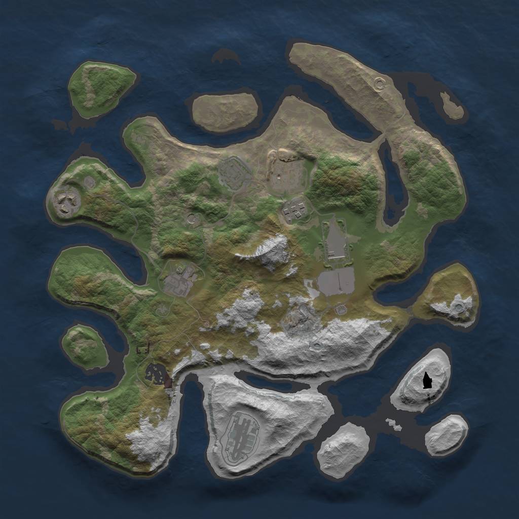 Rust Map: Barren, Size: 3600, Seed: 988, 11 Monuments