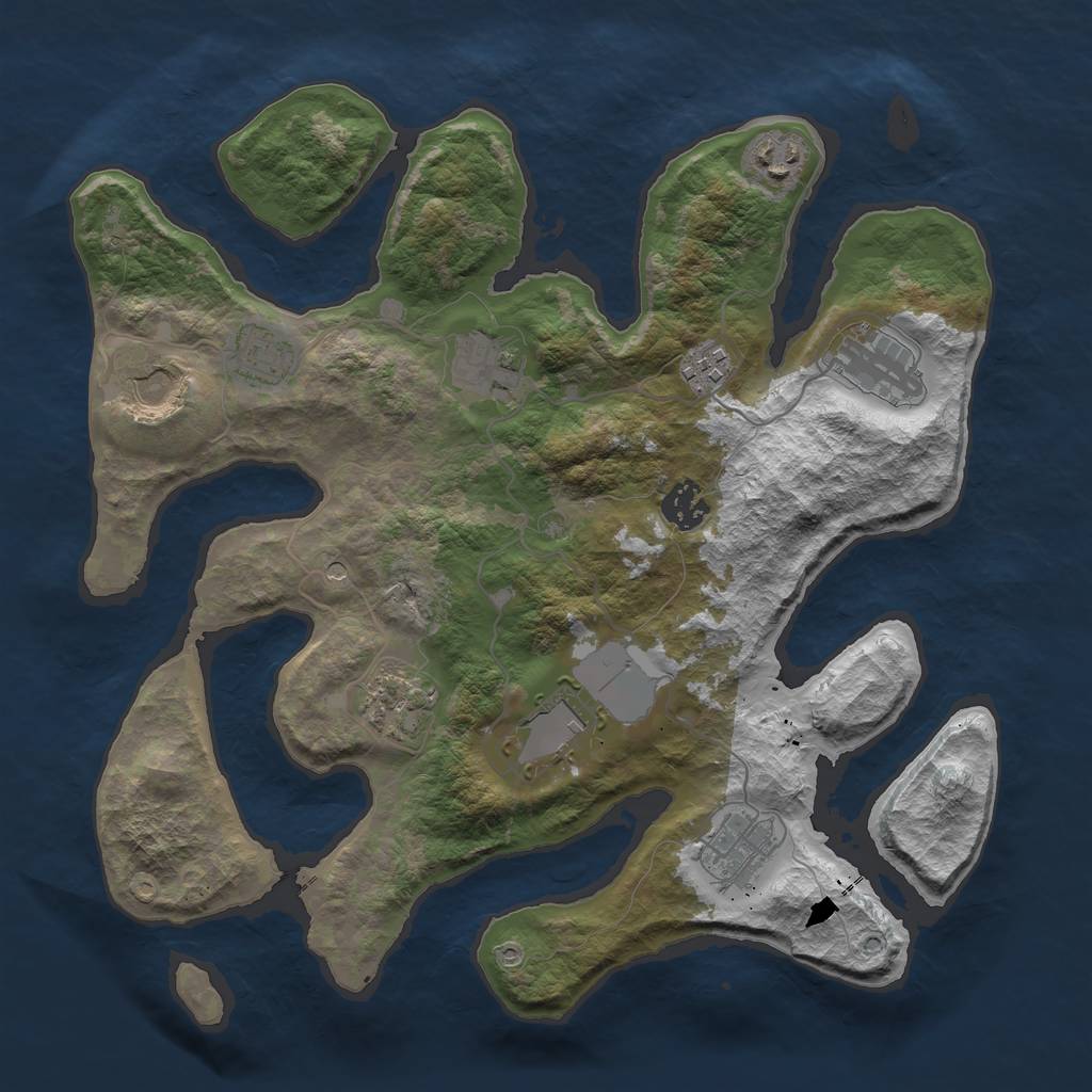 Rust Map: Barren, Size: 3500, Seed: 27849849, 13 Monuments